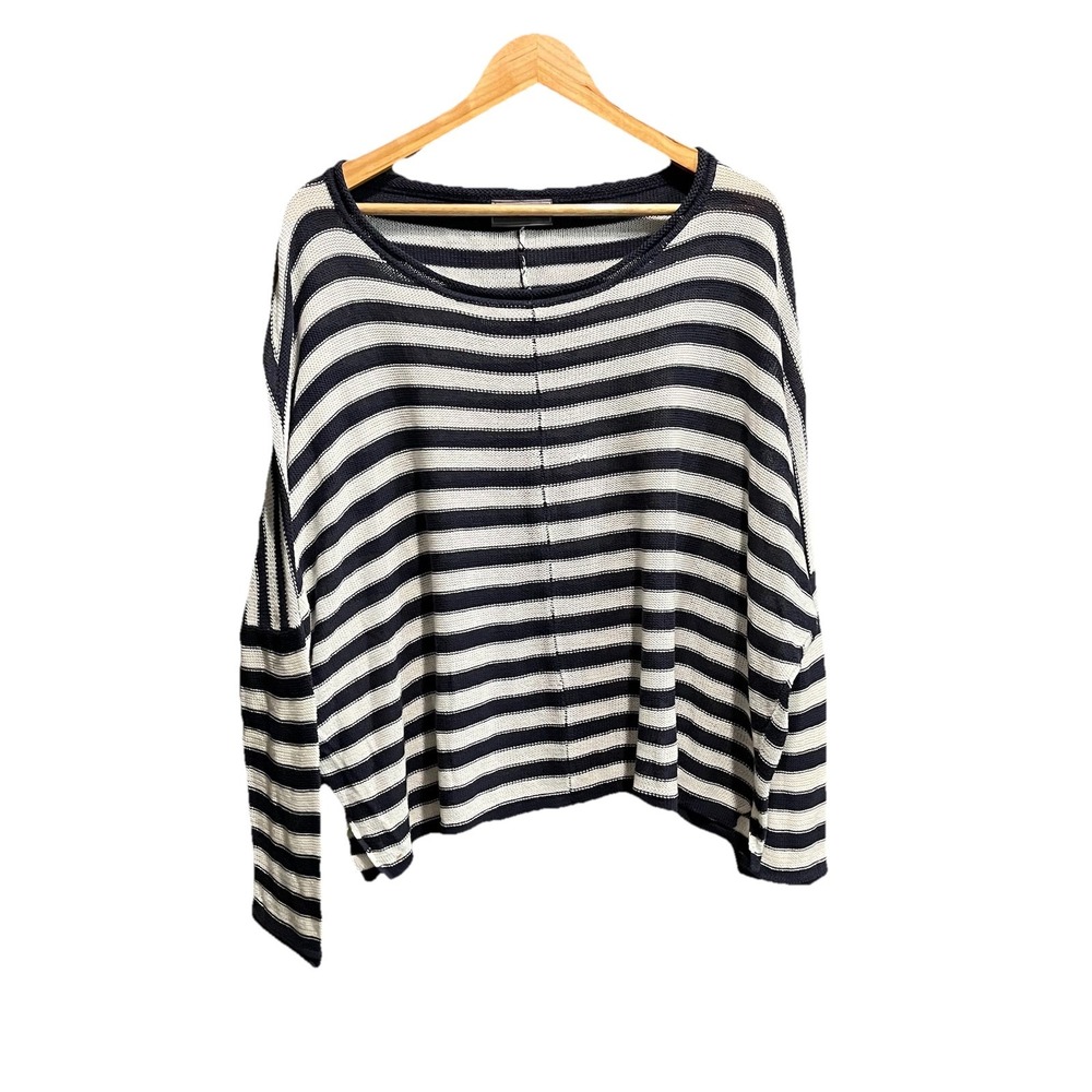 Wooden Ships Nautical Blue White Stripe Women's Sweater Size M/L - Picture 1 of 5